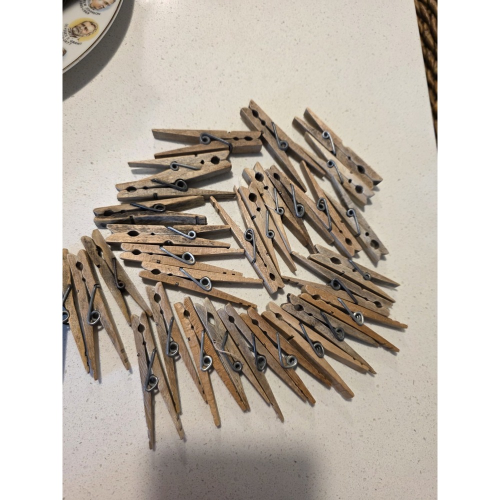 Vintage Wooden Clothespins Lot Of 30 Rustic Craft Decor Retro